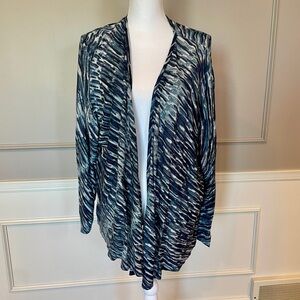 Nic+Zoe 3X light cardigan open front abstract lightweight blue black gray EUC
